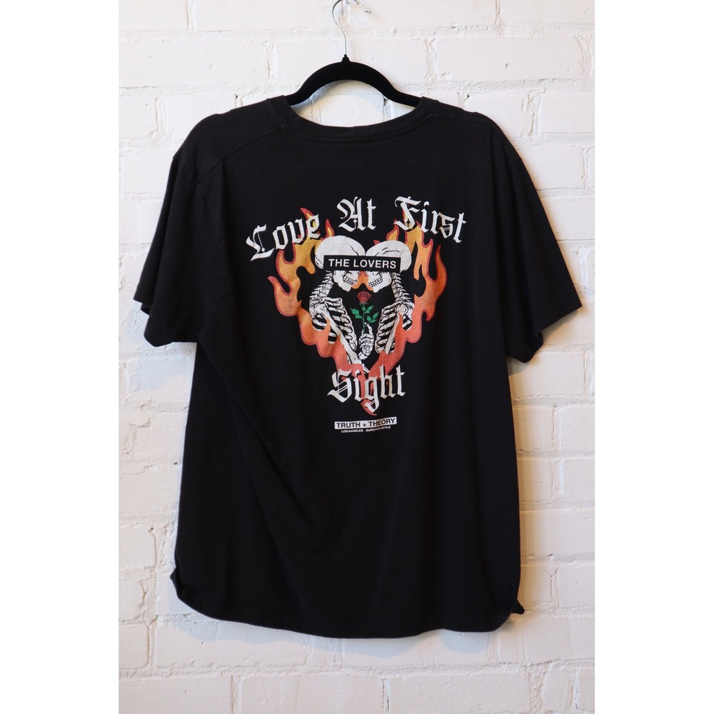 Truth + Theory Mens Love At First Sight Skeleton Flame Graphic T-Shirt Black L
